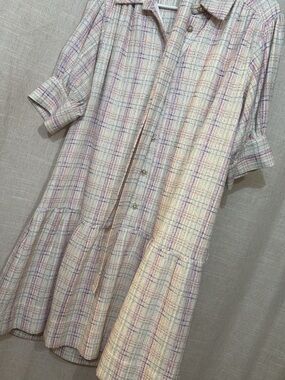 Pastel Plaid Button-Front Shirt Dress